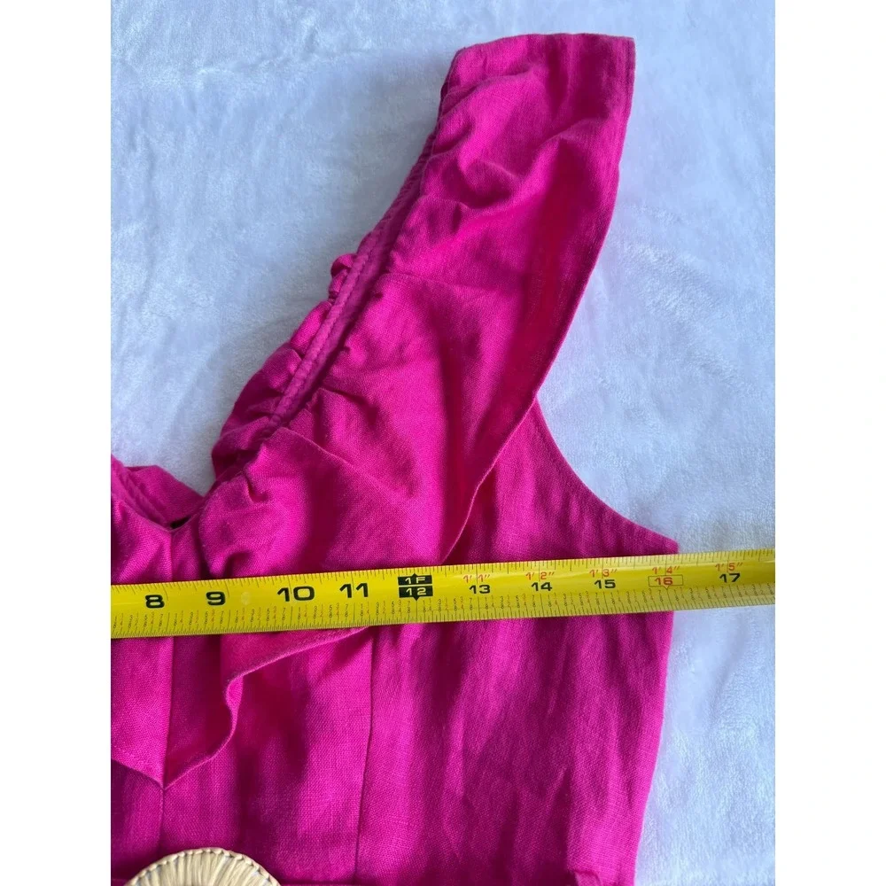 Mango MNG Pink Linen Ruffle‎ Romper S Tropical Vacation Barbiecore Boho Romantic